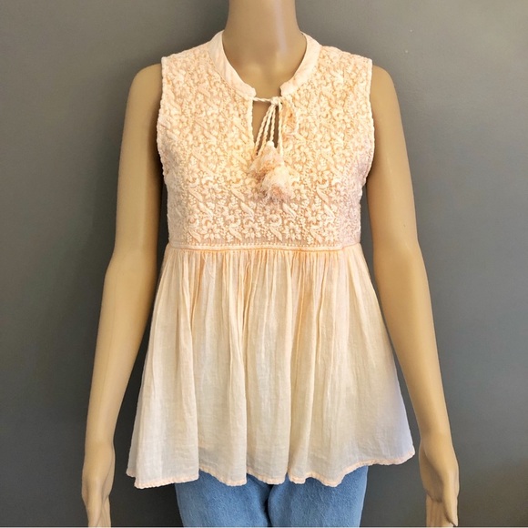 Vintage Boho Floral Festival Beige Casual Sleeveless Top with tassel. - Picture 11 of 11